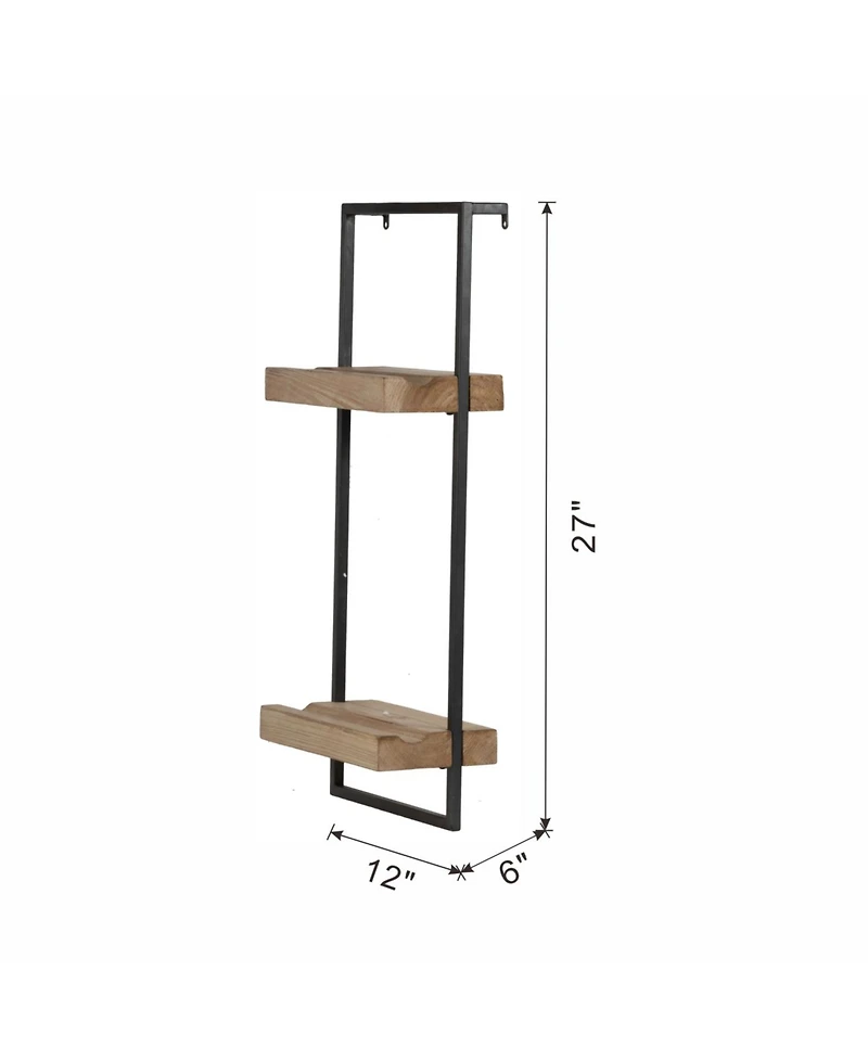 Streamdale Furniture 12x6x27" Iron and Wood Wall Shelf With Two Shelves