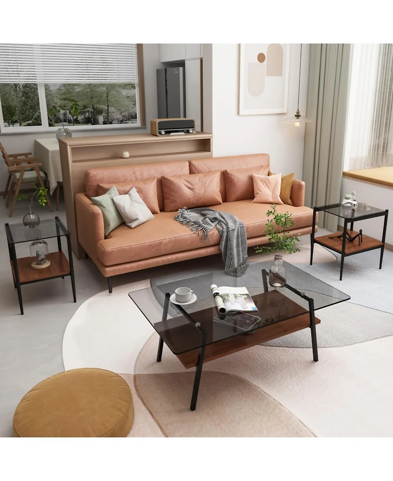 Streamdale 3-Piece Modern Gray Glass Living Room Table Set