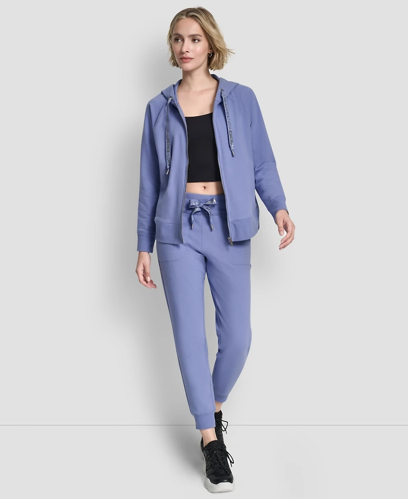 Dkny Sport Women's Two-Tone Logo Drawcord Zip Hoodie