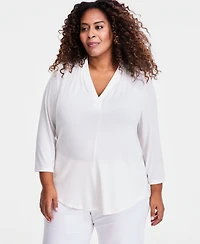 Jm Collection Plus Solid V-Neck 3/4-Sleeve Top, Exclusively at Macy's