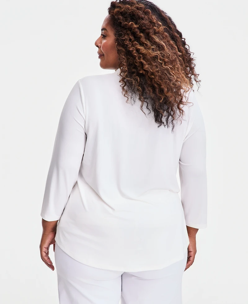 Jm Collection Plus Solid V-Neck 3/4-Sleeve Top, Exclusively at Macy's