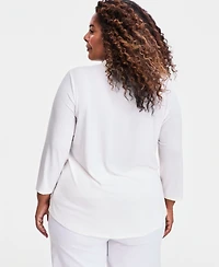Jm Collection Plus Solid V-Neck 3/4-Sleeve Top, Exclusively at Macy's