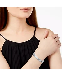 Rachel Glauber White Gold Plated with Clear Cubic Zirconia Three Row Bracelet