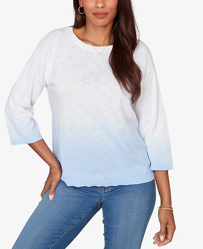 Ruby Rd. Petite Dip Dye Ombre Cotton Pullover Sweater