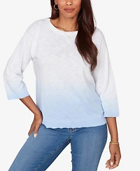Ruby Rd. Petite Dip Dye Ombre Cotton Pullover Sweater