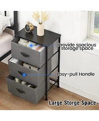3 Drawer Dresser Nightstand, Black Small Bedside Table with Fabric Drawers, End Table for Bedroom, Living Room, Dorm