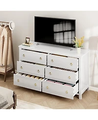 gaomon White 54 Inch Wide Wooden Chest of Dresser with 6 Drawers and Large Clothes Storage Space For Nursery Living Room Hallway and Bedroom
