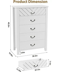 gaomon Farmhouse 5-Drawer Dresser for Bedroom, 45.2" Tall Vertical Storage Chest, Wooden Freestanding Organizer for Closet or Bedroom Space