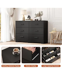 Gaomon 6-Drawer Dresser – Modern Wooden Chest with Metal Handles, Perfect Organizer for Bedroom, Closet, or Living Room.