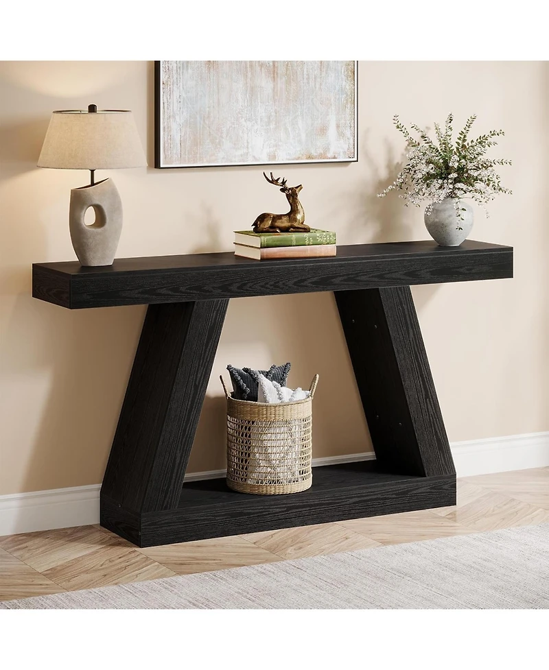 Tribesigns Farmhouse Console Table, 55-Inch Rustic Sofa Table with Storage, Black
