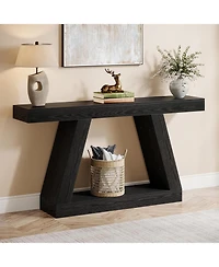 Tribesigns Farmhouse Console Table, 55-Inch Rustic Sofa Table with Storage, Black