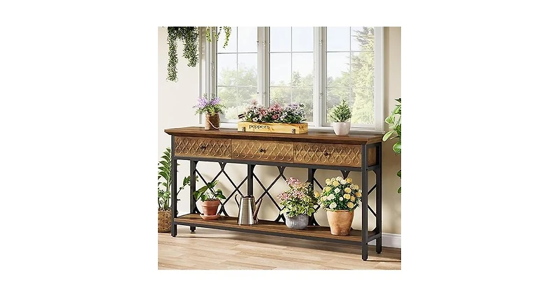 Tribesigns 70.86" Extra Long Console Sofa Table with 3 Drawers, Industrial 2-Tier Entryway Table Behind The Couch for Living Room, Entryway