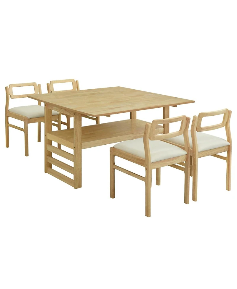 Maison Boucle 5-Piece Extendable Dining Table Set with Drop Leaves and Storage Shelf, Space-Saving Kitchen Table and Upholstered Chairs