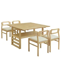 Maison Boucle 5-Piece Extendable Dining Table Set with Drop Leaves and Storage Shelf, Space-Saving Kitchen Table and Upholstered Chairs