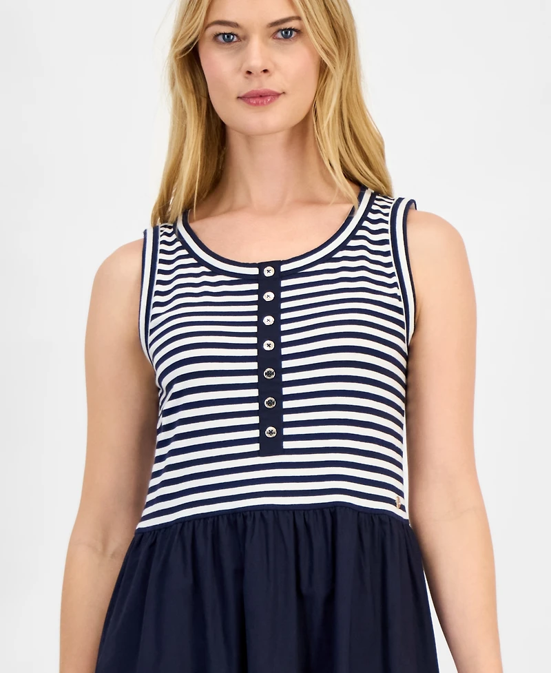 Nautica Women's Striped Mixed Media Dress