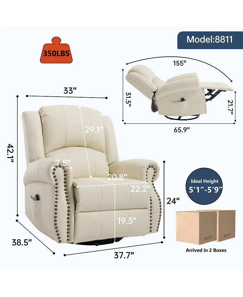 Boyel Living Faux Leather Recliner Chair Rocker Swivel Manual with Heat & Massage