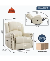 Boyel Living Faux Leather Recliner Chair Rocker Swivel Manual with Heat & Massage