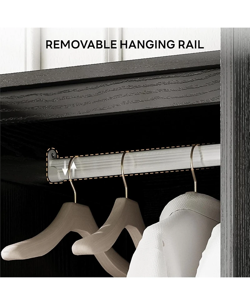 Likimio Black Armoire Wardrobe Closet 70" H, 5 Doors Bedroom Wooden Wardrobe with 4 Storage Shelves and Hanging Rod