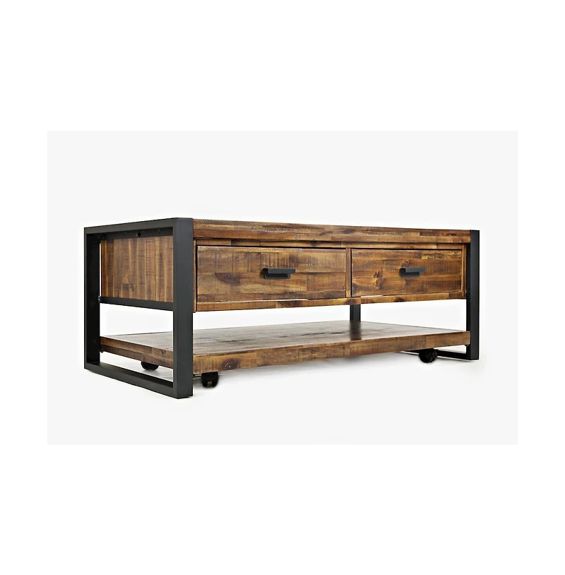 Jofran Loftworks Modern Industrial Distressed Acacia 48" Coffee Table with Drawers