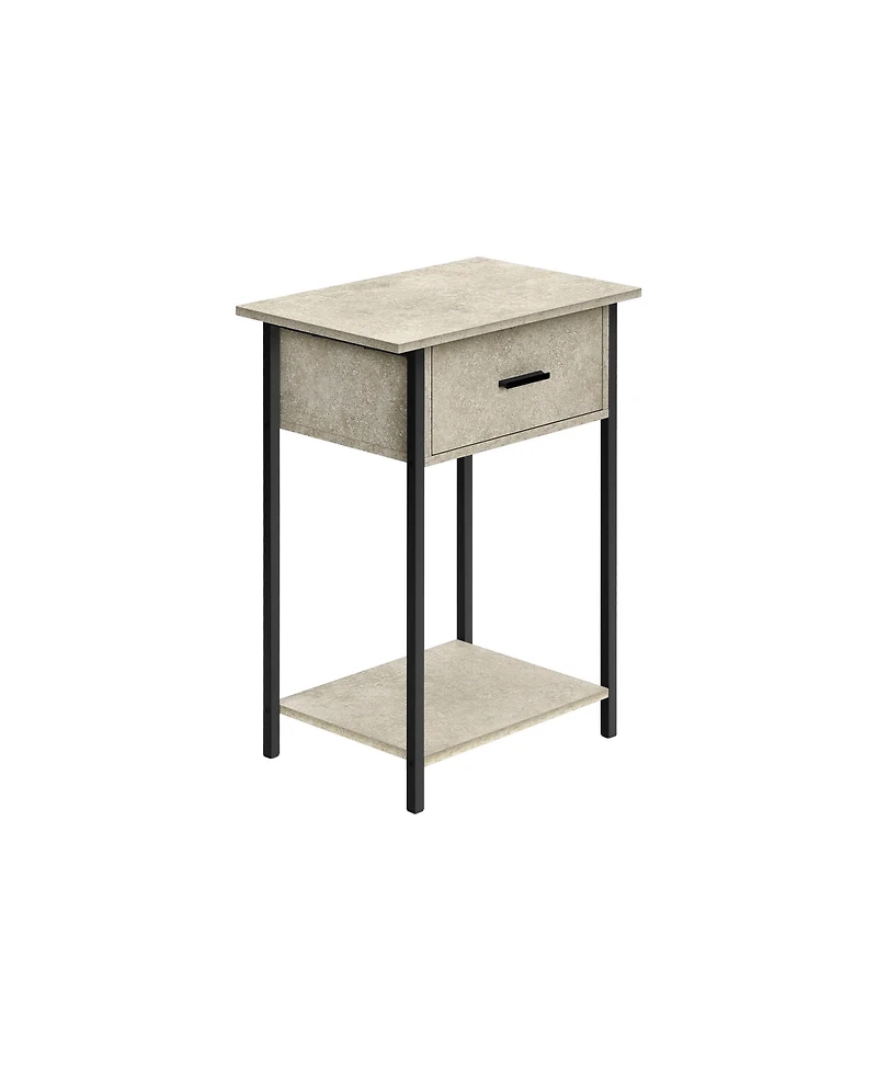 Lovmor Accent Table, 2 Tier, End, Lamp, Living Room, Side Table, Storage Drawer, Small, Cream Stone Laminate, Black Metal, Contemporary