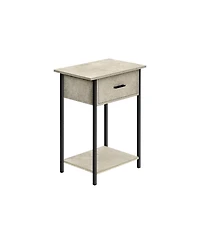 Lovmor Accent Table, 2 Tier, End, Lamp, Living Room, Side Table, Storage Drawer, Small, Cream Stone Laminate, Black Metal, Contemporary
