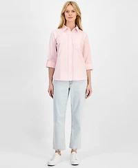 Nautica Women's Springfield Stripe Roll-Tab Shirt