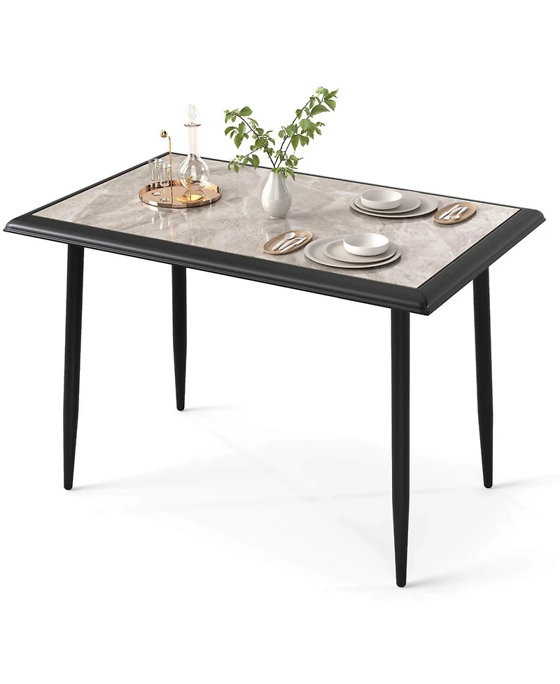 Costway 44" Rectangular Kitchen Table with Metal Frame Faux Marble Tabletop Dining Table