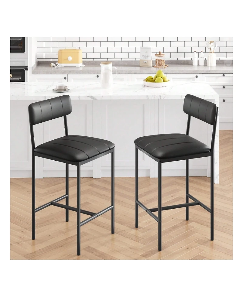 Gaomon Bar Stools Set Of 2, Counter Height Bar Stools With Footrest, Pu Leather Kitchen Barstools, Bar Chairs For Kitchen Island