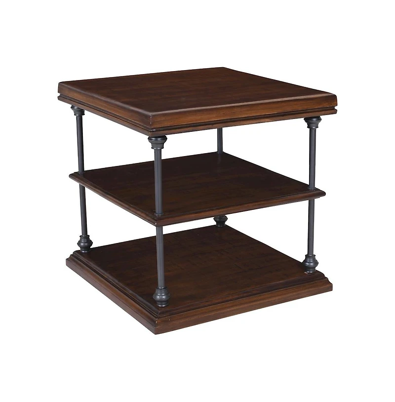 Jofran Larson Modern Industrial Square Solid Wood End Table with Storage Shelves