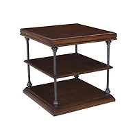 Jofran Larson Modern Industrial Square Solid Wood End Table with Storage Shelves