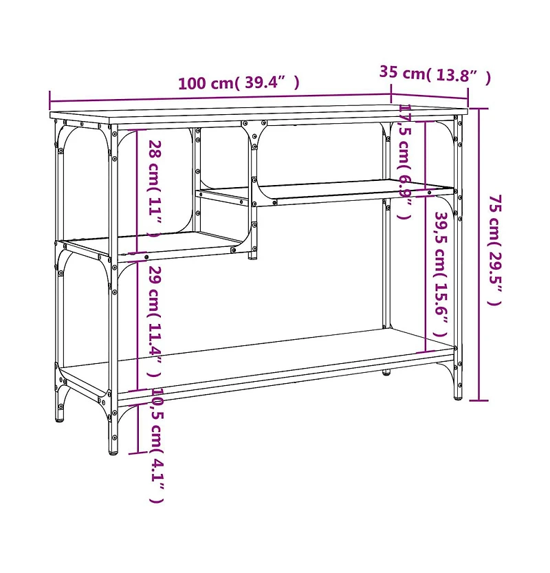 vidaXL Console Table Smoked Oak Engineered wood, metal 39.4 x 13.8 in