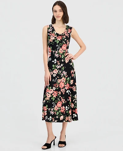 Robbie Bee Women's Draped Cowlneck Sleeveless Midi Dress