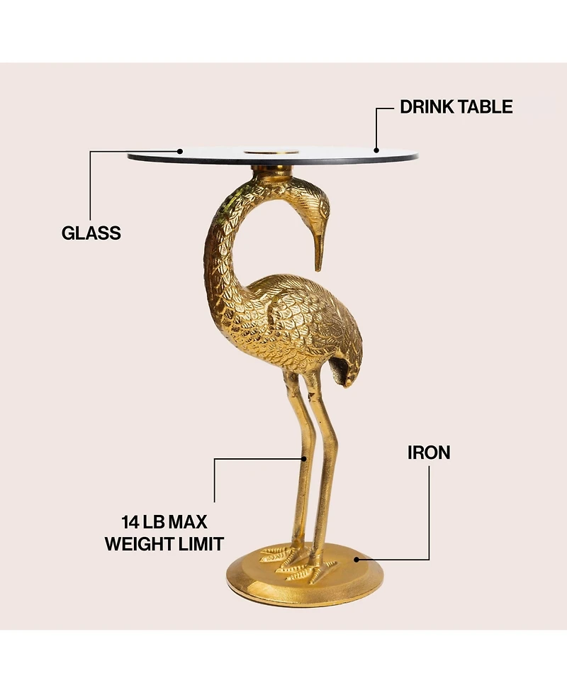 Jonathan Y Blanche 25" Classic Mid-Century Glass Top Flamingo End Table