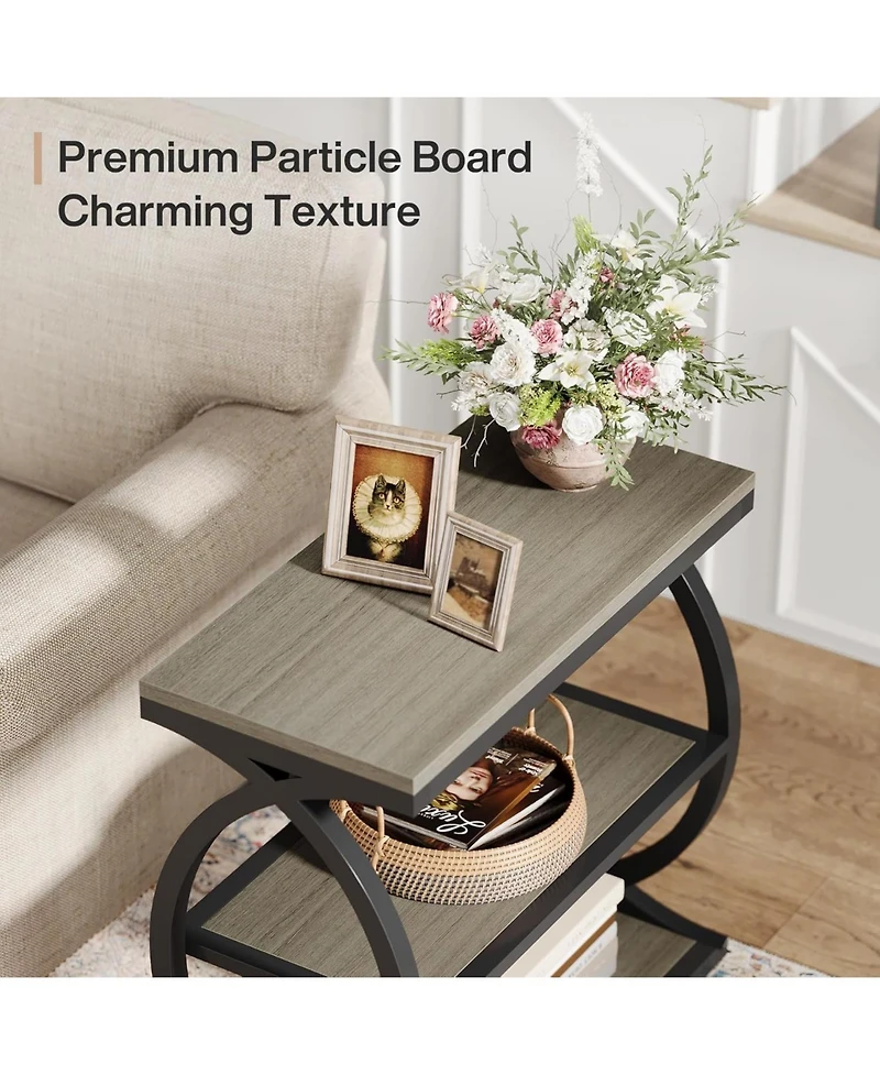 Tribesigns End Table, Narrow 3-Tier End Table for Living Room, Industrial Wooden Side Table with Metal Frame