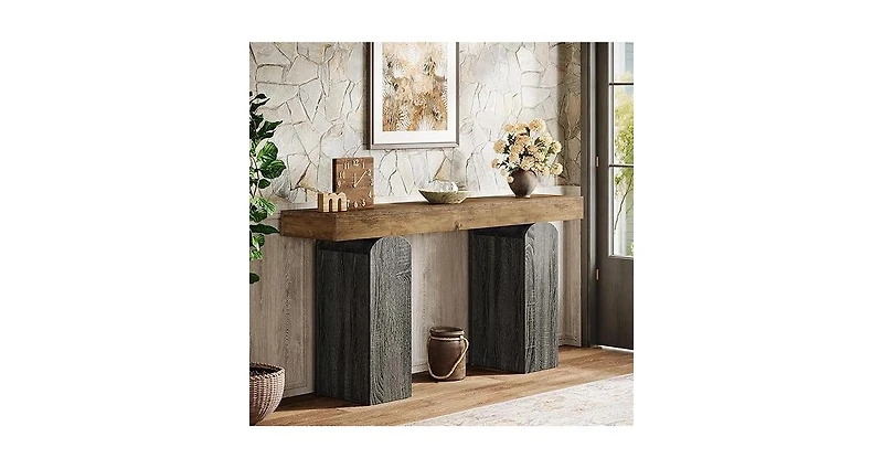 Tribesigns 63" Long Entryway Table, Farmhouse Console Table with 2 Arched Pedestal Legs