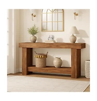 gaomon 63" Long Console Table for Entryway, Wood Farmhouse Console Table for Living Room, 2-Tier Large Table with Storage, Wooden Entryway Entry