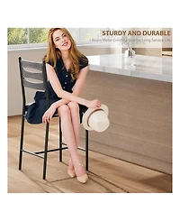 gaomon Bar Stools Set Of 2, Wooden Barstools, Faux Leather Upholstered Bar Chair With Back & Footrest & Thick Cushion