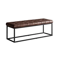 Jofran Global Archive 50" Genuine Distressed Leather Mid-Century Modern Ottoman Bench