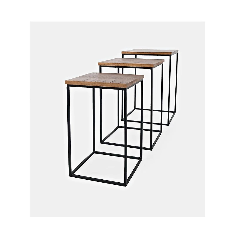 Jofran Brody Square Modern Rustic Solid Wood and Metal Nesting End Tables