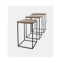 Jofran Brody Square Modern Rustic Solid Wood and Metal Nesting End Tables
