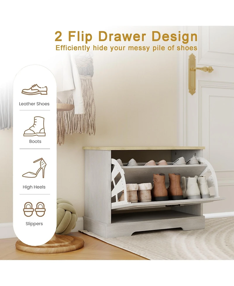 Lovmor Modern Entryway Shoe Storage Bench with Flip Top Drawer