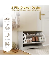 Lovmor Modern Entryway Shoe Storage Bench with Flip Top Drawer