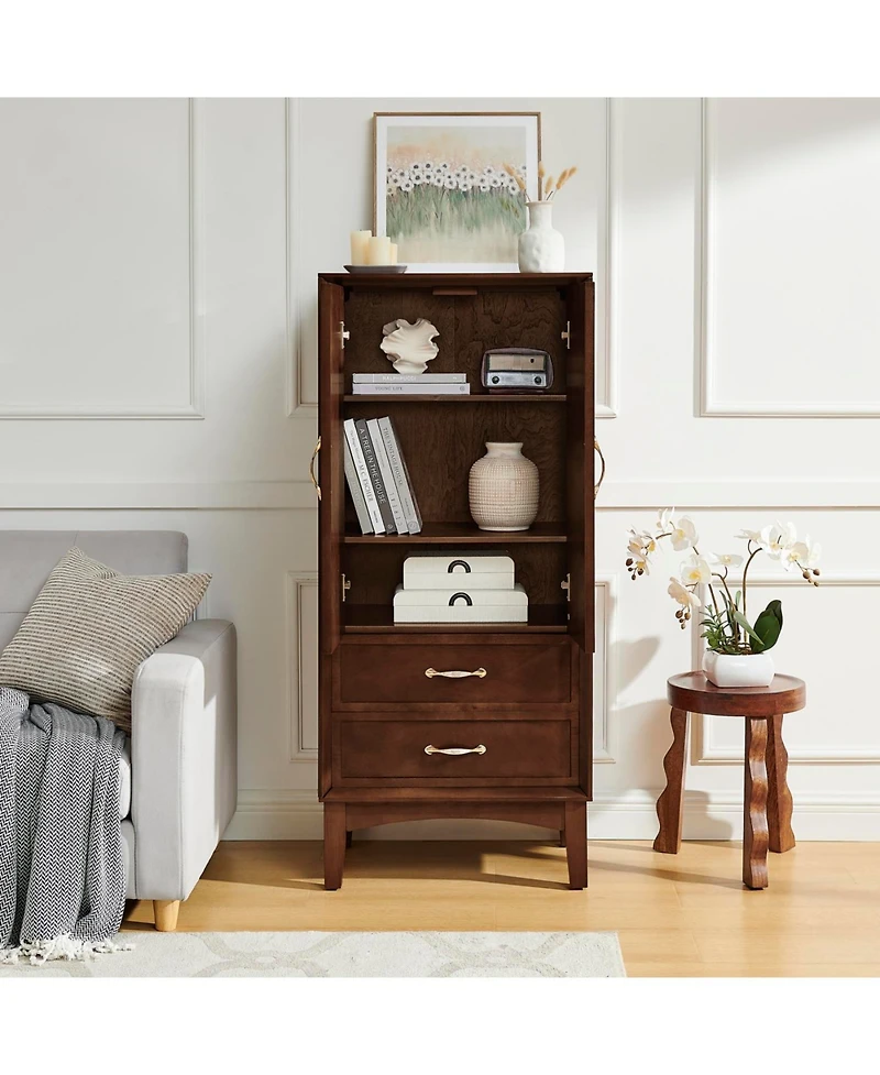 Streamdale Furniture 53.5" Mid Century Modern Walnut Kitchen Pantry Storage Cabinet with Doors & Drawers