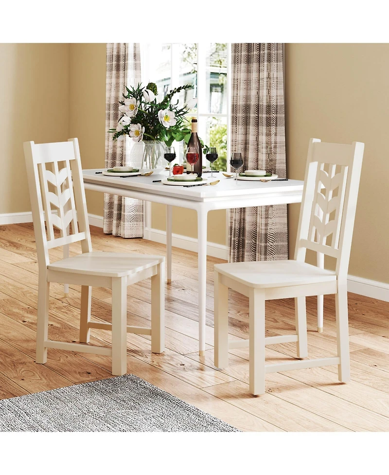 Costway Dining Chair with Rubber Wood Frame & Leaf-shape High Back for Kitchen