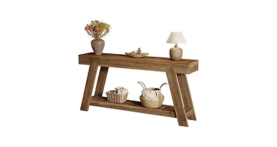 Tribesigns 62.9-Inch Solid Wood Console Table for Entryway, Long Narrow Sofa Couch Table with Storage