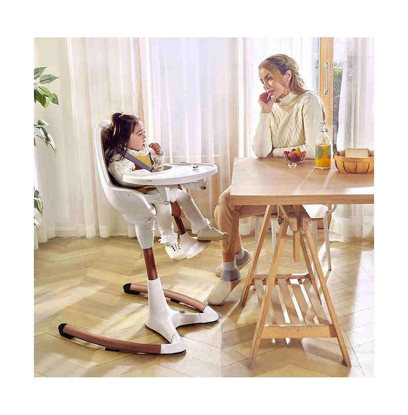 Cesicia White Gold Luxury Baby Dining Chair Baby High Chair with Adjustable Seat Height and Removable Tray