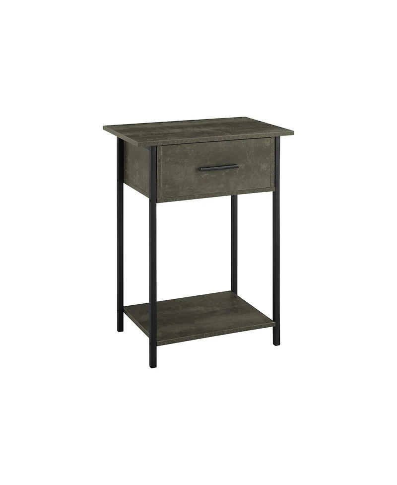 Lovmor Accent Table, 2 Tier, End, Lamp, Living Room, Side Table, Storage Drawer, Small, Dark Bronze Laminate, Black Metal, Contemporary