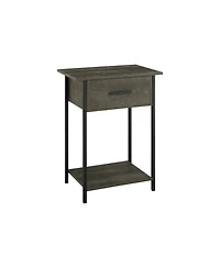 Lovmor Accent Table, 2 Tier, End, Lamp, Living Room, Side Table, Storage Drawer, Small, Dark Bronze Laminate, Black Metal, Contemporary