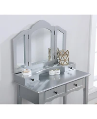 Streamdale Furniture Sanlo Wooden Vanity Make Up Table and Stool Set
