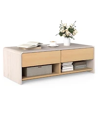 Gymax Home Coffee Table w/ 2 Drawers & 2 Storage Shelf Rectangle Table Cocktail Table